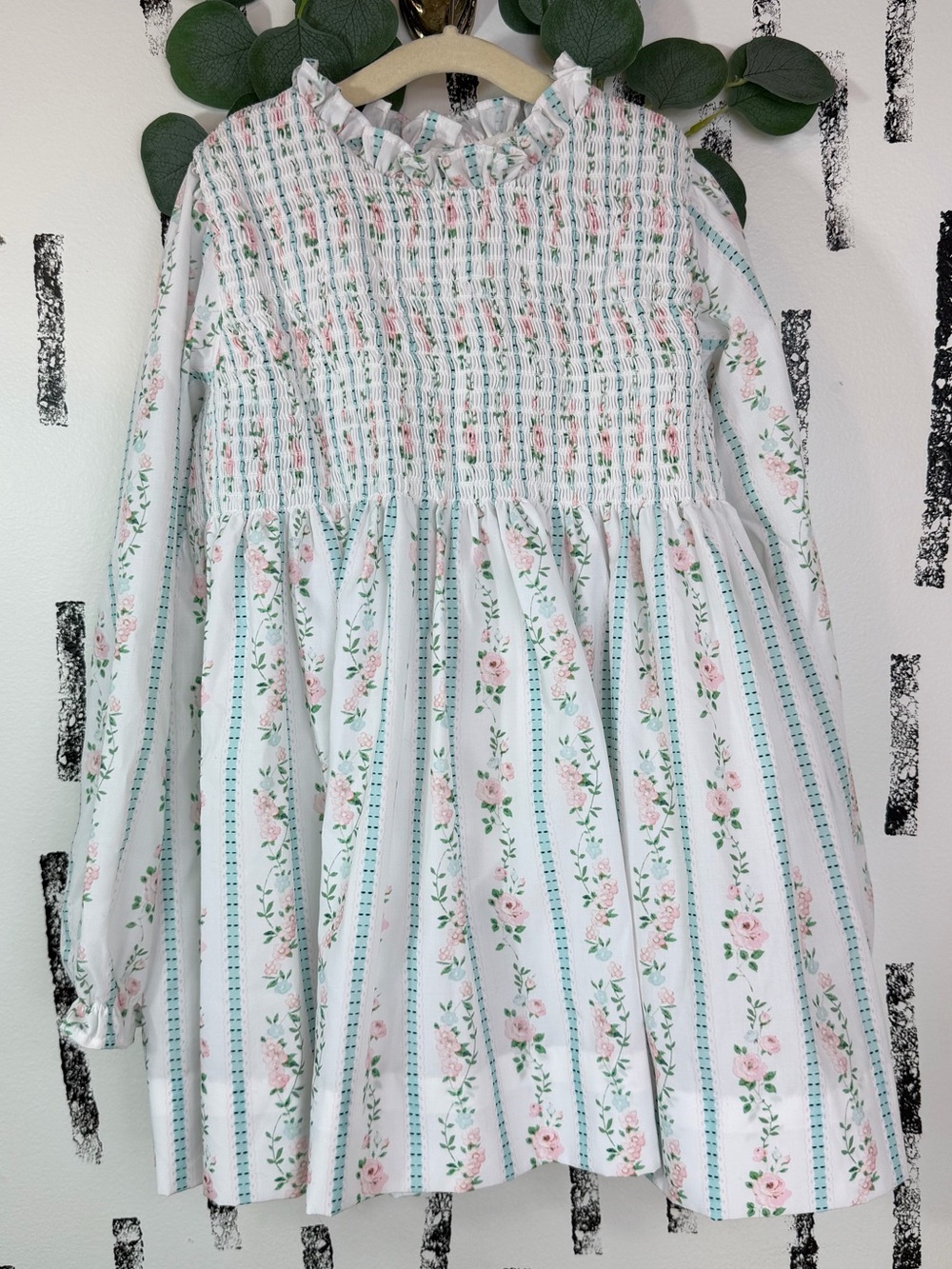 Cecil and Lou Smocked Floral Rose Striped White Blue Pink Girls Top Size 8